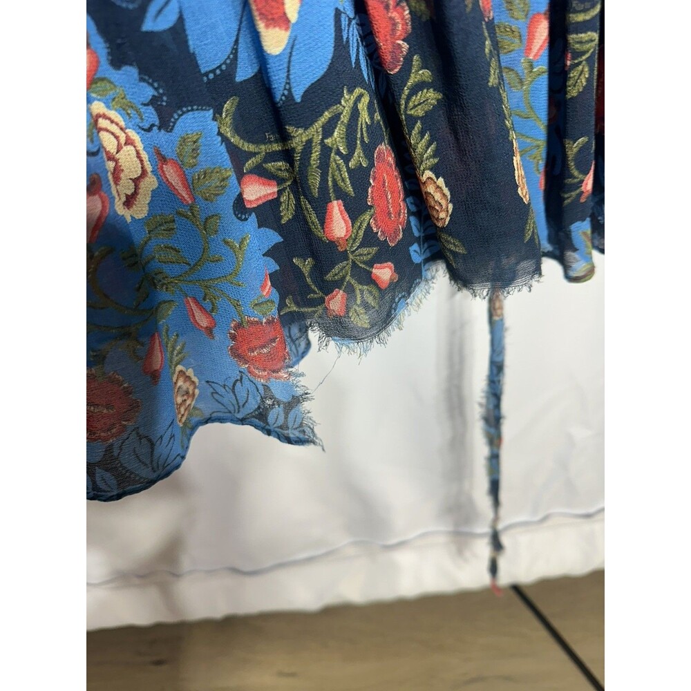 FARM Rio Arabesque Floral Tiered Maxi Dress Gown Blue Red Long Sleeve Size M - Picture 10 of 13
